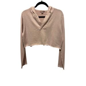 Barefoot Dreams CozyChic Light Pink Cropped Hoodie Medium Raw Hem Unfinished